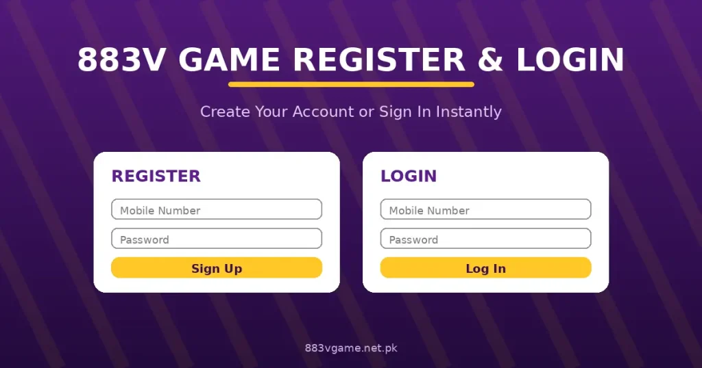 883v game Register & Login form with mobile number and password